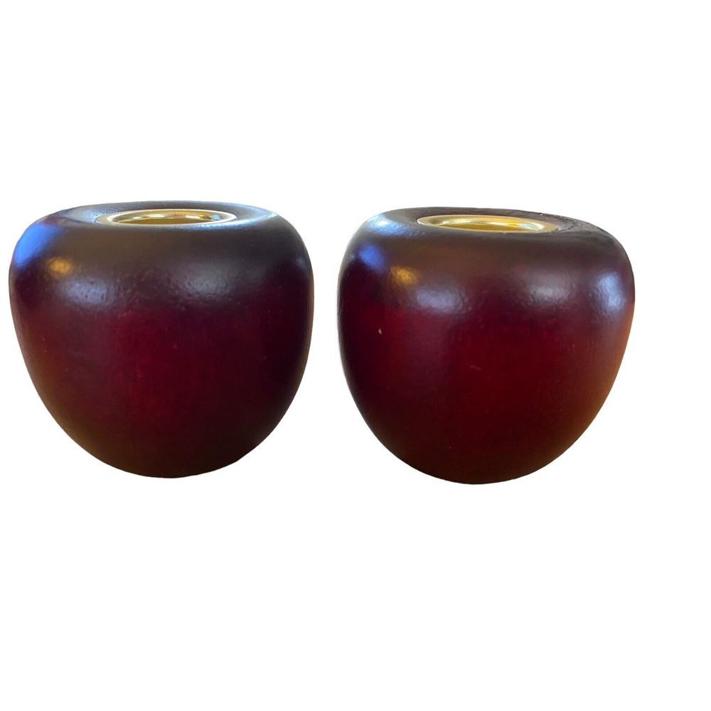 The Creative Circle Turned Wood Candle Holders Apple Shaped Taper Holders
